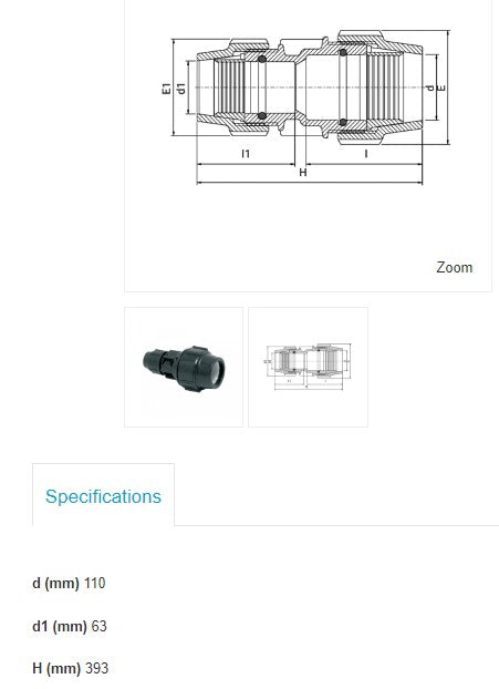 110mm x 63mm Plasson Metric Reducing Coupler Joiner