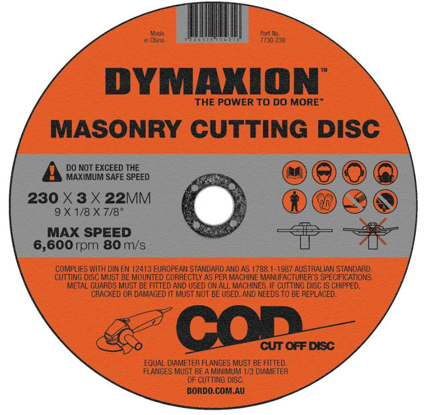 Dymaxion Cutting Disc Masonry 230mm x 3mm x 22mm Bore - Pack of 5
