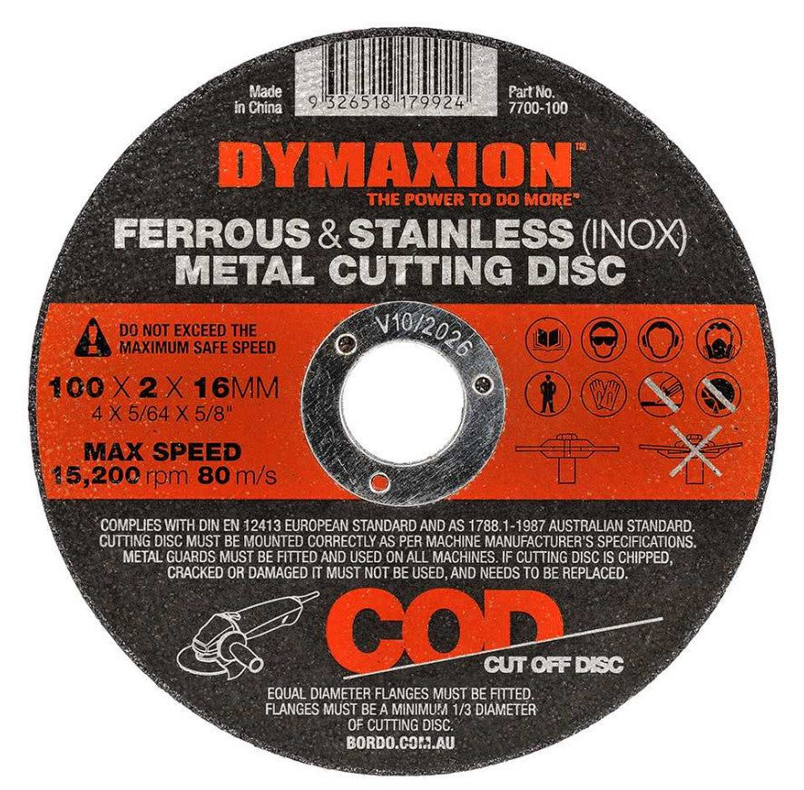 Dymaxion 100mm Ferrous and Stainless Steel (INOX) Metal Cutting Disc - 25 Pack
