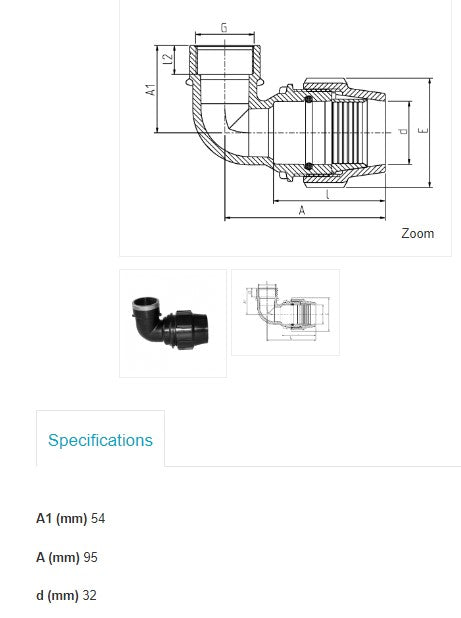 32mm x 3/4" BSP FEMALE METRIC 90o ELBOW PLASSON POLY PIPE FARM IRRIGATION
