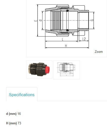 16mm Metric x 1/2" BSP Plasson Metric Female Adaptor