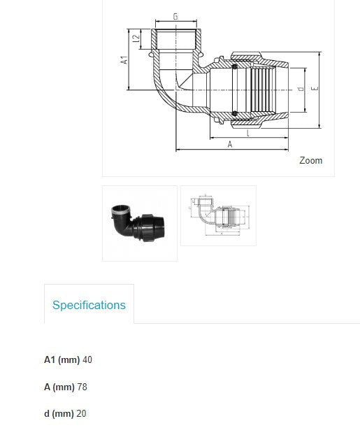 20mm x 1/2" BSP FEMALE METRIC 90o ELBOW PLASSON POLY PIPE FARM IRRIGATION