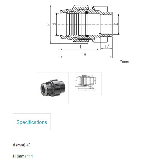 40mm Metric x 1 1/4" BSP Plasson Metric Female Adaptor