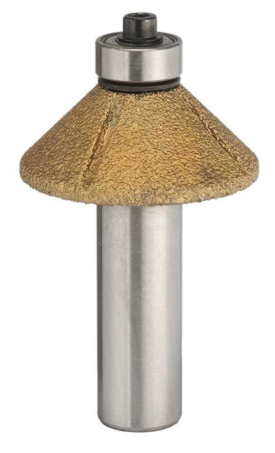 TruaCuT Vacuum Brazed Diamond Router Bits -Chamfering Bit - 12mm Depth of Cut - 60/70 Grit