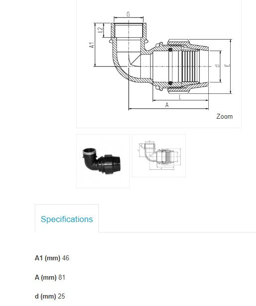 25mm x 1/2" BSP FEMALE METRIC 90o ELBOW PLASSON POLY PIPE FARM IRRIGATION