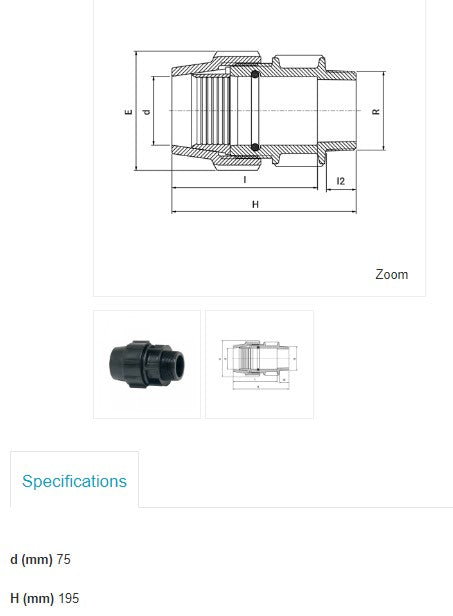 75mm Metric x 3" BSP Plasson Metric Male Adaptor