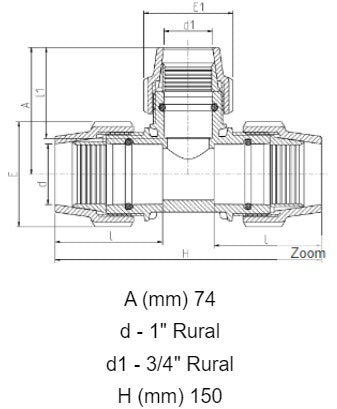 1" x 3/4" x 1" Plasson Rural Reducing Tee