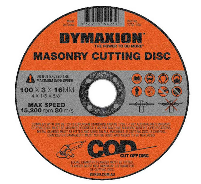 Dymaxion Cutting Disc Masonry 100mm x 3mm x 16mm Bore - Pack of 5