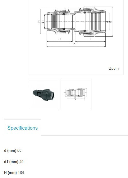 50mm x 40mm Plasson Metric Reducing Coupler Joiner