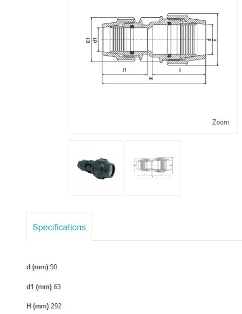 90mm x 63mm Plasson Metric Reducing Coupler Joiner