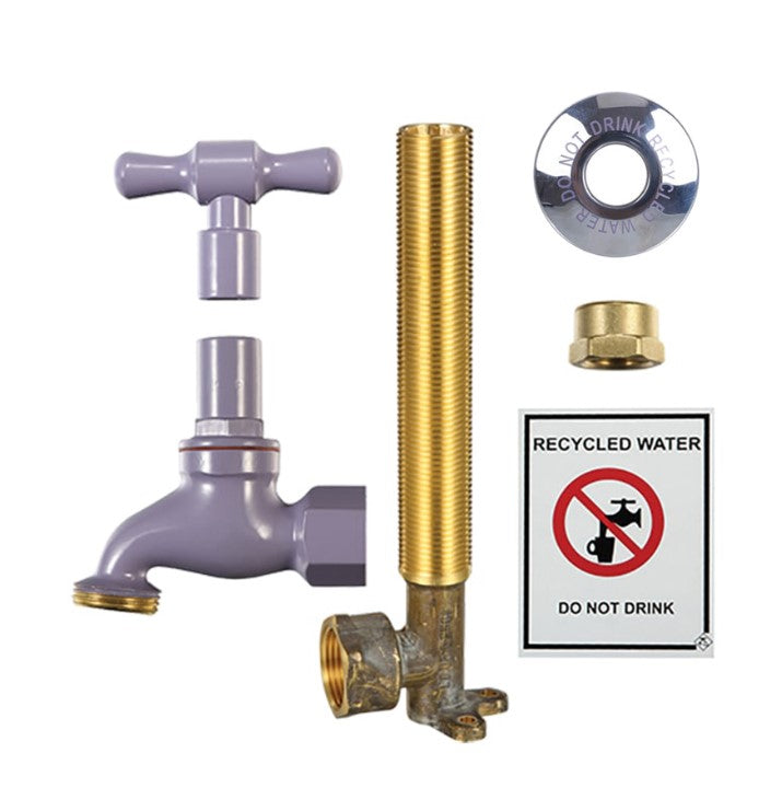Recycled Water Kit 3/4" BSP FI Inlet x 5/8" MI Outlet x 185mm Long Elbow Hose Taps