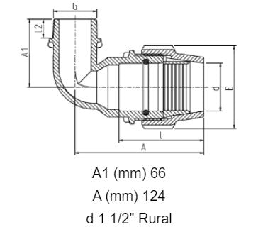 1 1/2" Rural x 1 1/4" BSP Plasson Rural Male Elbow