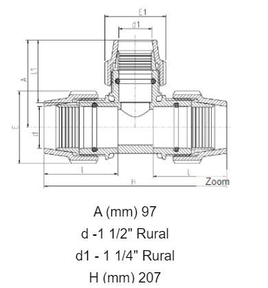 1 1/2" x 1 1/4" x 1 1/2" Plasson Rural Reducing Tee