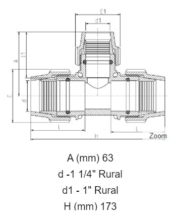 1 1/4" x 1" x 1 1/4" Plasson Rural Reducing Tee