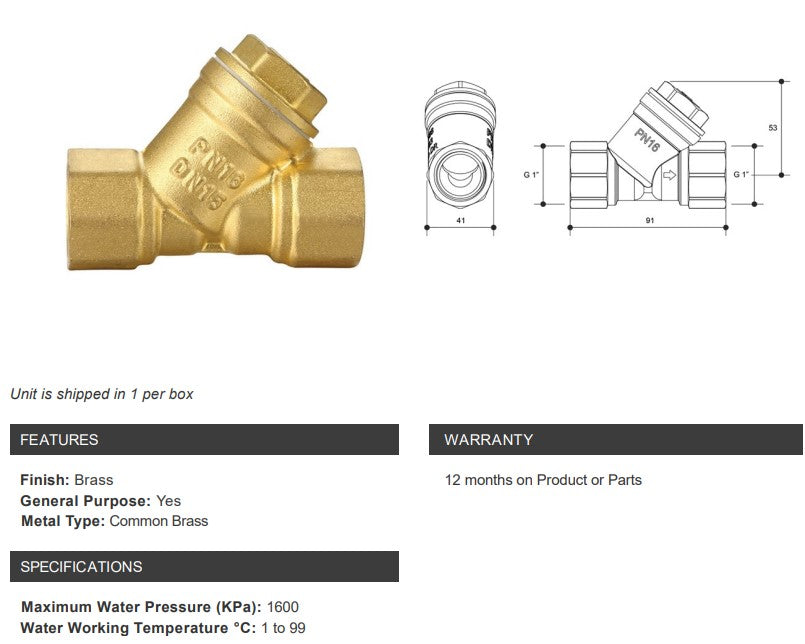 1" BSP Y Strainer Brass General Purpose Female Thread