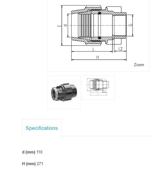 110mm Metric x 4" BSP Plasson Metric Female Adaptor