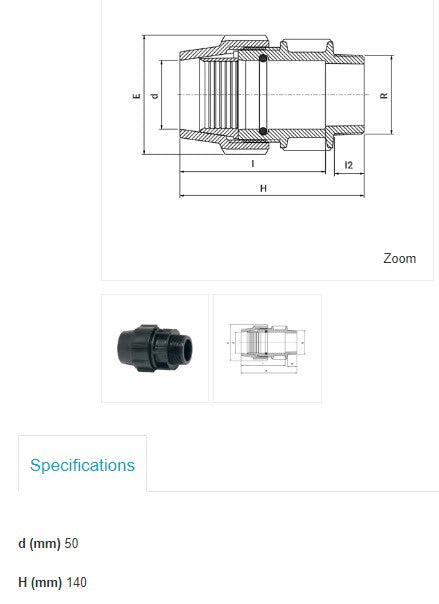 50mm Metric x 2" BSP Plasson Metric Male Adaptor