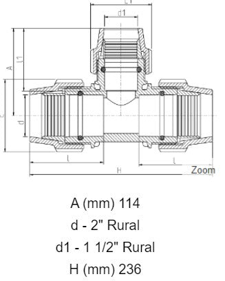 2" x 1 1/2" x 2" Plasson Rural Reducing Tee