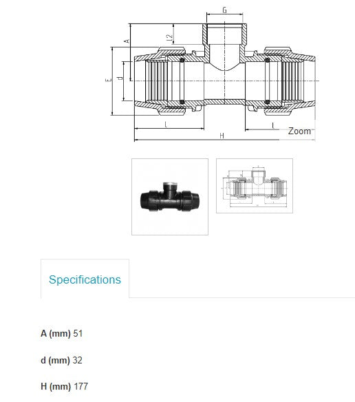 32mm x 3/4" x 32mm Plasson Metric Tee with Threaded Female Offtake (Copy)