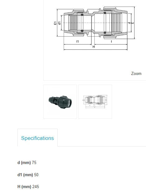 75mm x 50mm Plasson Metric Reducing Coupler Joiner