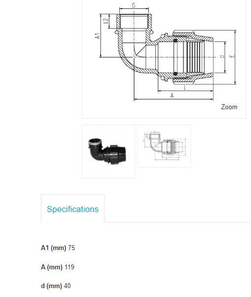 50mm x 1" BSP FEMALE METRIC 90o ELBOW PLASSON POLY PIPE FARM IRRIGATION