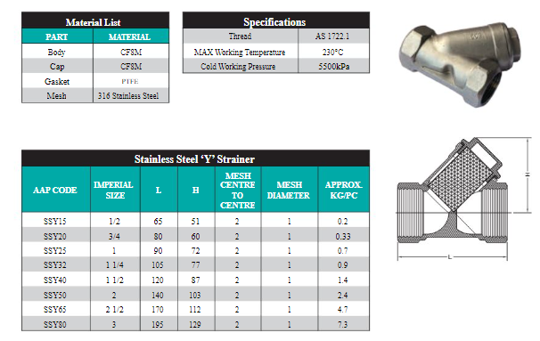 4" BSP (100mm) Y Strainer 316 Stainless Steel Inline Filter Female Threads