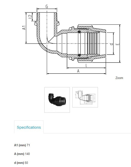 50mm Metric x 1" BSP Plasson Metric Male Elbow Poly Pipe Farm Irrigation