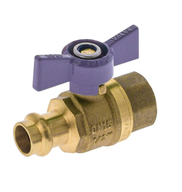 BALL VALVE RECYCLED WATER PRESS FIT DN25 x FI25 WATERMARKED BUTTERFLY HANDLE