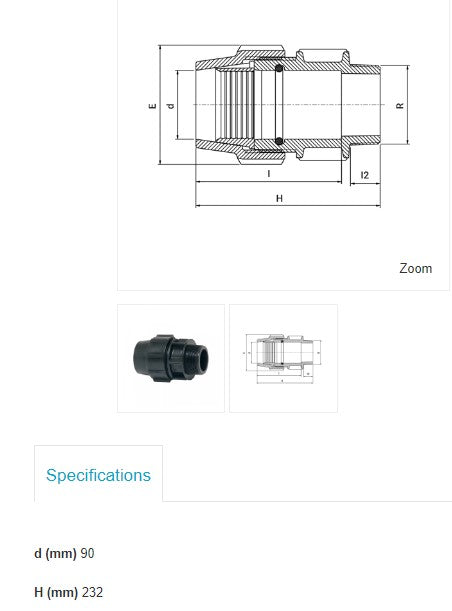 90mm Metric x 3" BSP Plasson Metric Male Adaptor