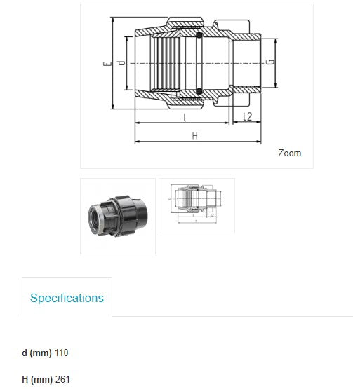 110mm Metric x 3" BSP Plasson Metric Female Adaptor