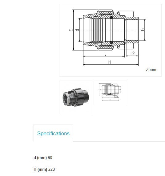 90mm Metric x 3" BSP Plasson Metric Female Adaptor