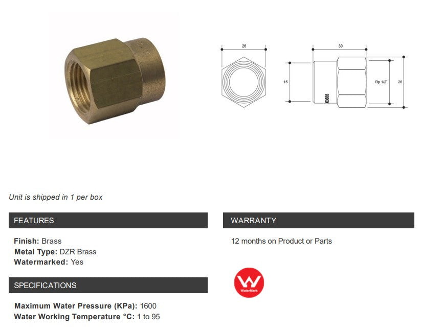 BRASS CAPILLARY CONNECTOR (NO 2) 15mm OD x 1/2" FEMALE BSP