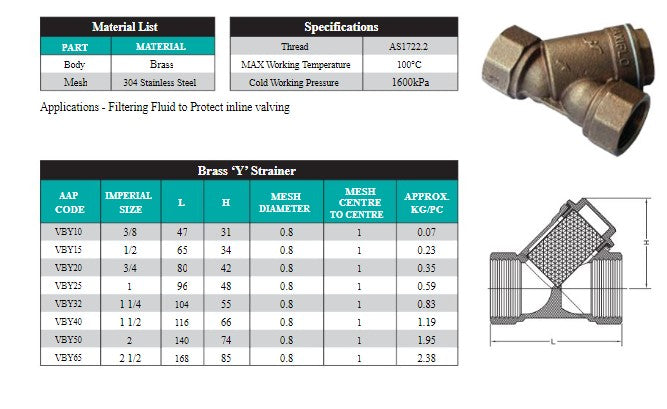 3/8" BSP (10mm) Y Strainer Brass General Purpose Female Thread