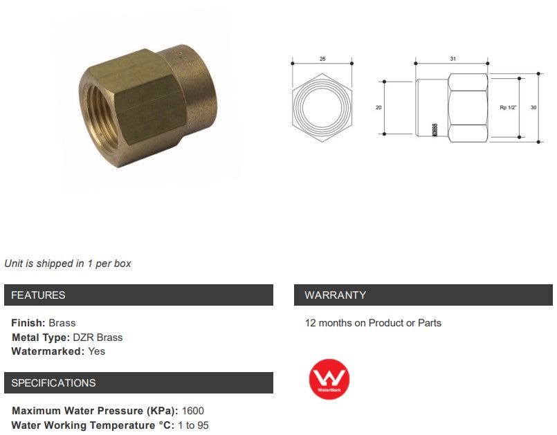 BRASS CAPILLARY CONNECTOR (NO 2) 20mm OD x 1/2" FEMALE BSP