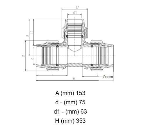 75mm x 63mm x 75mm Plasson Metric Compression Reducing Tee