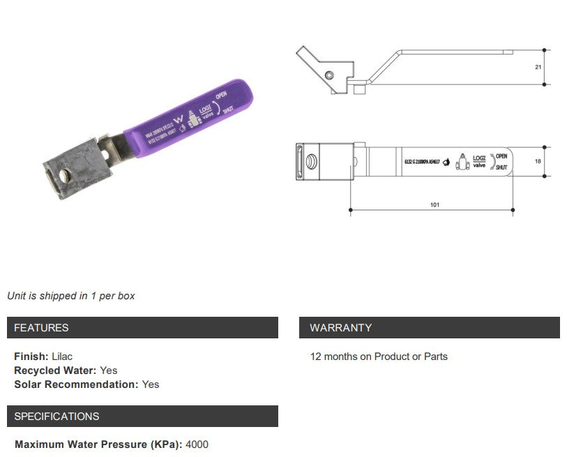 Lockable Lever Handle Recycled Water Lilac - Suits 1/2" and 3/4" Ball Valve
