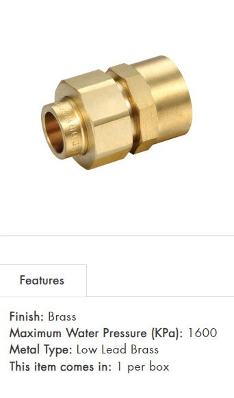 BRASS CAPILLARY BARREL UNION CU x 2" FEMALE BSP