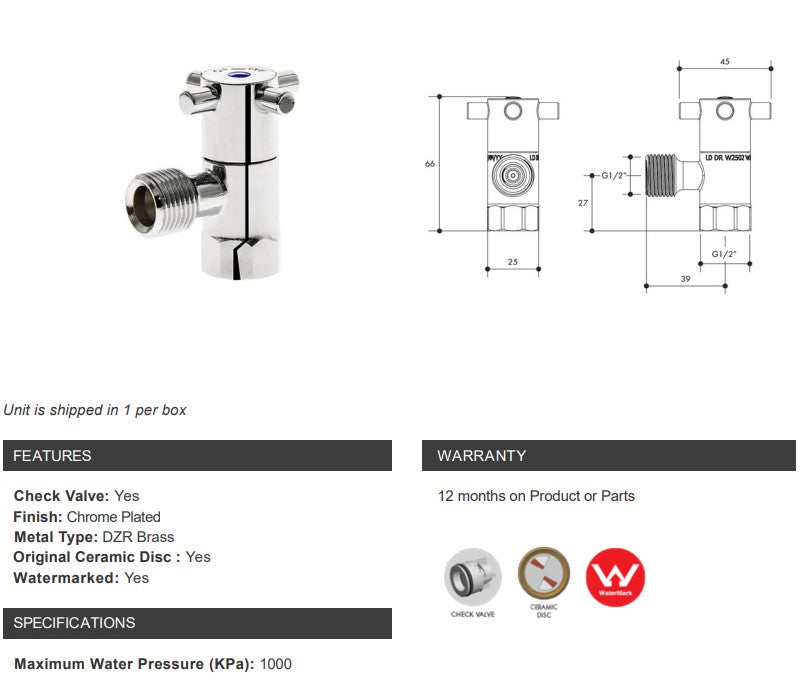 Cistern Isolation Stop Capstan Mini 1/4 Turn with Ceramic Disc 15mm