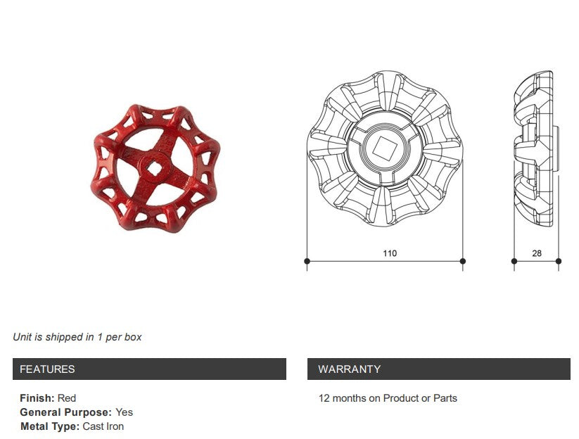 Gate Valve Handle General Purpose Red - Suits 2 1/2" and 3" Gate Valves