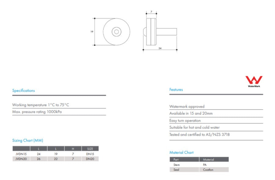 Tapware 1/2" Nylon Premium Jumper Valve Hot and Cold Water Pack of 50