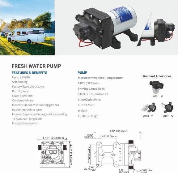 SeaFlo 24 Volt 42 Series DC Diaphragm Pump 3.0-11.3LPM 17-60 PSI 4 Amp Marine