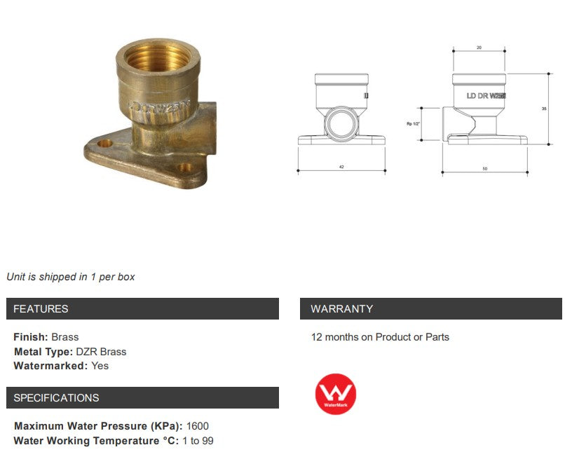 BRASS CAPILLARY ELBOW (15BP) 20mm OD x 1/2" FEMALE BSP