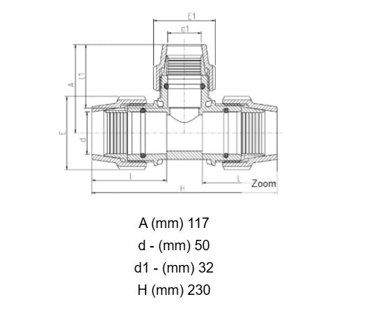 50mm x 32mm x 50mm Plasson Metric Compression Reducing Tee