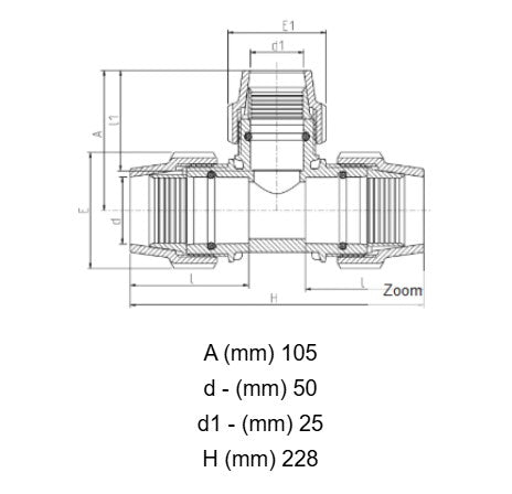 50mm x 25mm x 50mm Plasson Metric Compression Reducing Tee