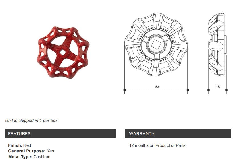 Gate Valve Handle General Purpose Red - Suits 1/2" and 3/4" Gate Valve
