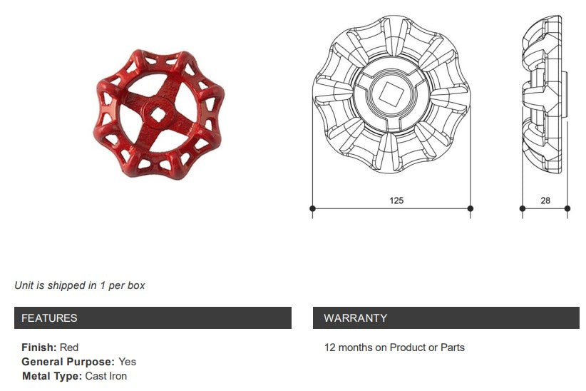 Gate Valve Handle General Purpose Red - Suits 4" Gate Valve