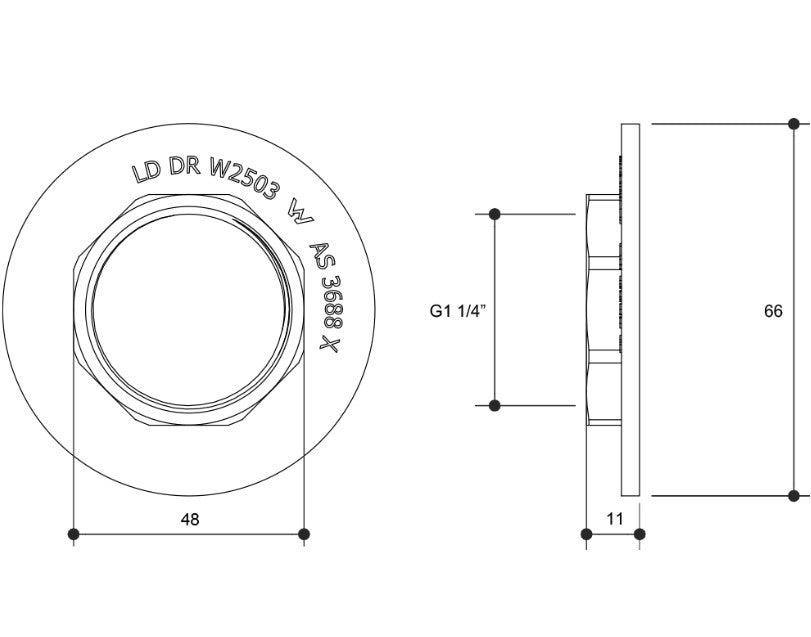1 1/4" BSP x 77mm Wide Brass Female Flanged Wide Backnut