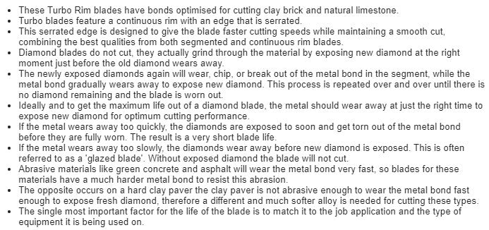 Diamond Blade Turbo for Brick and Natural Limestone 100mm x 16mm Bore