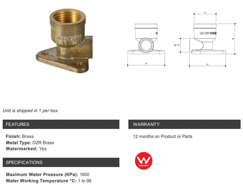 BRASS CAPILLARY ELBOW (15BP) 15mm OD x 1/2" FEMALE BSP