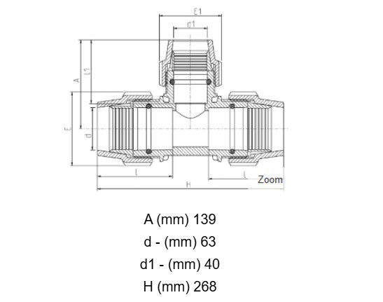 63mm x 40mm x 63mm Plasson Metric Compression Reducing Tee